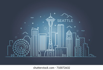 Banner of Seattle city in flat line trendy style. Seattle city line art.