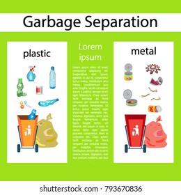Banner with the separation of garbage for processing. Vector illustration