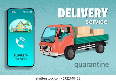 Banner Service Delivery of online goods out of town in the context of the COVID-19 coronavirus pandemic. Vector illustration