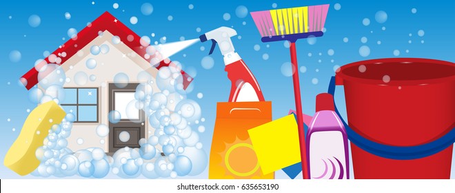 Banner services cleaning. A clean house and office. Vector illustration.