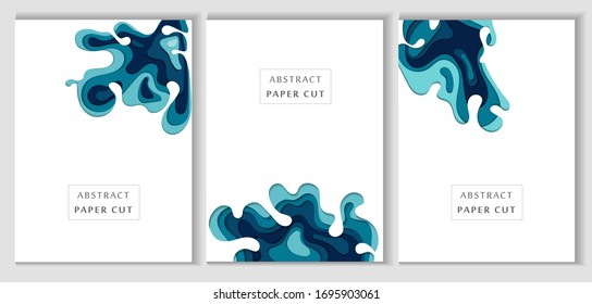 Conjunto de banners con fondo de forma de corte de papel abstracto 3D. Diseño vertical moderno para presentaciones de negocios, carteles, volantes e invitaciones. Arte de tallado colorido
