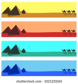 Banner set with camels and pyramids 
