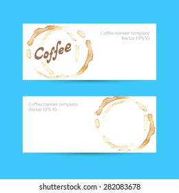Banner set with coffee trace and lettering word "Coffee". Vector EPS 10.