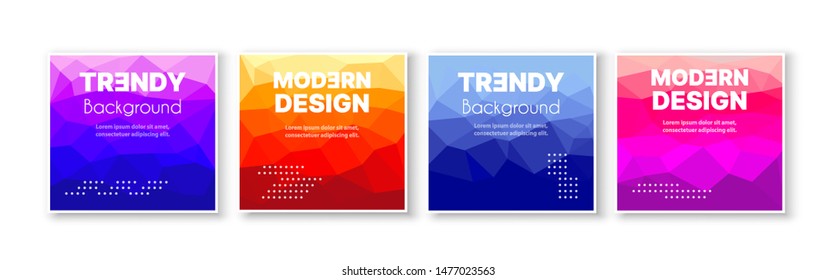 Banner set collection flyer of abstract triangular geometric for template page frame sale business card. Trendy cover illustration of vector backdrop. Colorful pattern with clipping mask