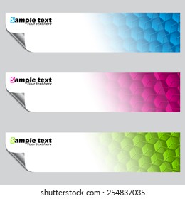 Banner set with color hexagon pattern and peeled corners