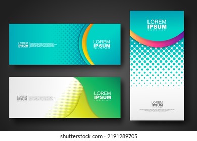Banner set design template in trendy dynamic gradient colors with halftone effect on abstract lines or wave shapes. Element design. vector illustrator.