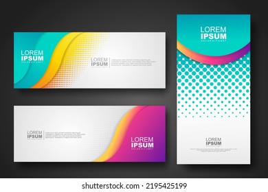 Banner set design template in trendy dynamic gradient colors with halftone effect on abstract lines or wave shapes. Element design. vector illustrator.