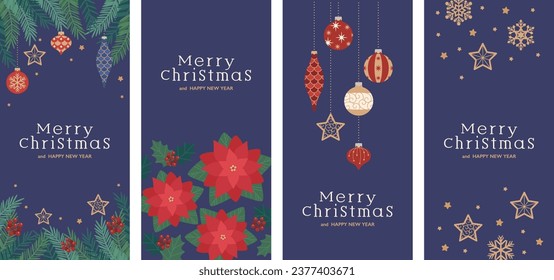 Banner set designed with Christmas ornaments and winter plants	