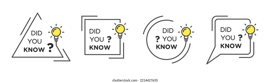Banner set did you know. Template with message speech bubble and question mark. 