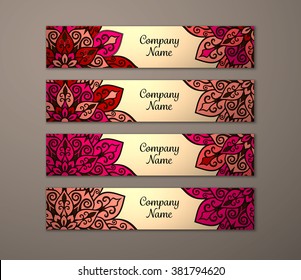 Banner set. Floral mandala pattern and ornaments. Oriental design Layout. Asian, Arabic, Indian, ottoman motifs. 