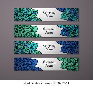 Banner set. Floral mandala pattern and ornaments. Oriental design Layout. Asian, Arabic, Indian, ottoman motifs. 