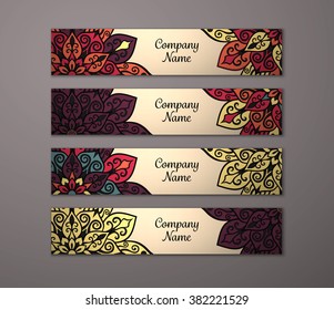 Banner set. Floral mandala pattern and ornaments. Oriental design Layout. Asian, Arabic, Indian, ottoman motifs. 