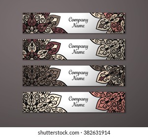 Banner set. Floral mandala pattern and ornaments. Oriental design Layout. Asian, Arabic, Indian, ottoman motifs.