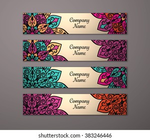 Banner set. Floral mandala pattern and ornaments. Oriental design Layout. Asian, Arabic, Indian, ottoman motifs. 