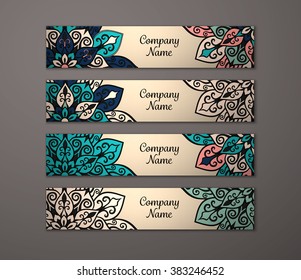 Banner set. Floral mandala pattern and ornaments. Oriental design Layout. Asian, Arabic, Indian, ottoman motifs. 