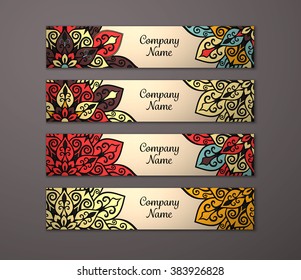 Banner set. Floral mandala pattern and ornaments. Oriental design Layout. Asian, Arabic, Indian, ottoman motifs.
