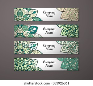 Banner set. Floral mandala pattern and ornaments. Oriental design Layout. Asian, Arabic, Indian, ottoman motifs.