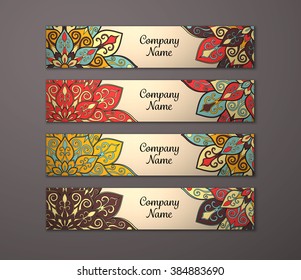 Banner set. Floral mandala pattern and ornaments. Oriental design Layout. Asian, Arabic, Indian, ottoman motifs. 