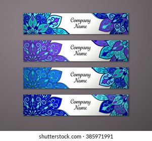 Banner set. Floral mandala pattern and ornaments. Oriental design Layout. Asian, Arabic, Indian, ottoman motifs.