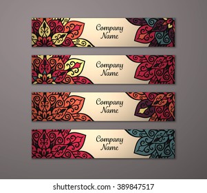 Banner set. Floral mandala pattern and ornaments. Oriental design Layout. Asian, Arabic, Indian, ottoman motifs.