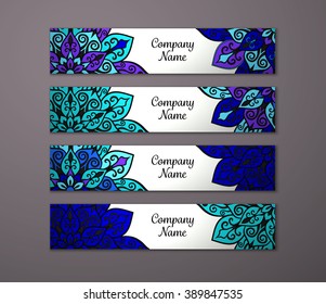 Banner set. Floral mandala pattern and ornaments. Oriental design Layout. Asian, Arabic, Indian, ottoman motifs.