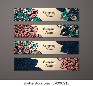 Banner set. Floral mandala pattern and ornaments. Oriental design Layout. Asian, Arabic, Indian, ottoman motifs.