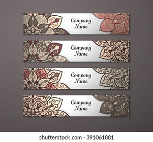 Banner set. Floral mandala pattern and ornaments. Oriental design Layout. Asian, Arabic, Indian, ottoman motifs.