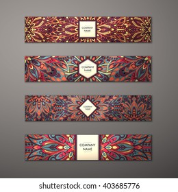 Banner set. Floral mandala pattern and ornaments. Oriental design Layout. Asian, Arabic, Indian, ottoman motifs.