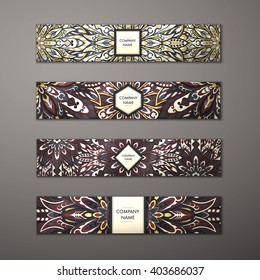 Banner set. Floral mandala pattern and ornaments. Oriental design Layout. Asian, Arabic, Indian, ottoman motifs.