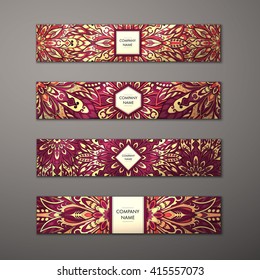 Banner set. Floral mandala pattern and ornaments. Oriental design Layout. Asian, Arabic, Indian, ottoman motifs.