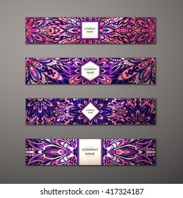 Banner set. Floral mandala pattern and ornaments. Oriental design Layout. Asian, Arabic, Indian, ottoman motifs.