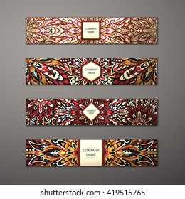 Banner set. Floral mandala pattern and ornaments. Oriental design Layout. Asian, Arabic, Indian, ottoman motifs.