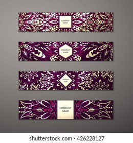 Banner set. Floral mandala pattern and ornaments. Oriental design Layout. Asian, Arabic, Indian, ottoman motifs.