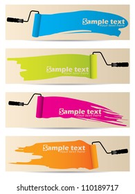Banner set of four with different paint colors splattered