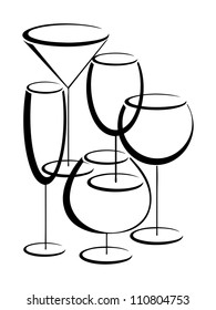 Banner with set of glasses for alcohol drinks