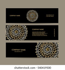 Banner set, golden mandala design. Vector illustration