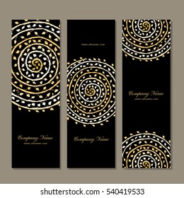 Banner set, golden mandala design. Vector illustration