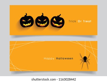 Banner set with Halloween pumpkin and spider.