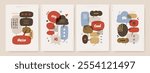 Banner set with hand drawn doodle conversation clouds or dialogue chat bubbles, cartoon think or talk clouds. Poster, cover, background, flyer design with short vector messages for communication