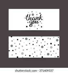 banner set with hand drawn ink vector lettering "Thank you" and black and silver dots
