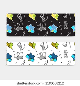 Banner set, horizontal orientation, template colorful pattern with 3d graphics in pop art style. Vector illustration