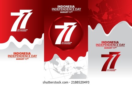 Banner set of Indonesia independence day 17 august concept illustration.77 years Indonesia independence day