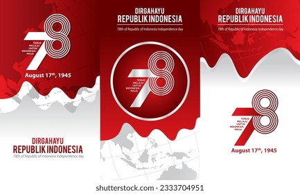 Banner Set of Indonesia independence day 17 august concept illustration.78 years Indonesia independence day