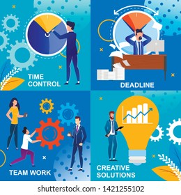Banner Set Inscription Time Control, Dedline. Vector Illustration Written Team Work, Creative Solutions. Important Reminder Related to Meeting Deadlines. Problem Solving Management Strategy.