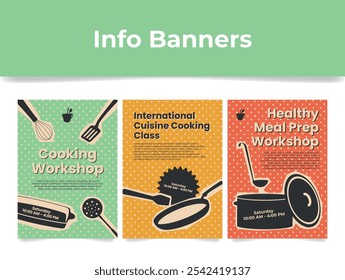 A banner set inviting to learn culinary skills at a variety of culinary workshops, including international cuisine and healthy cooking classes, over the weekend