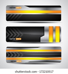 Banner set, diseño metálico y de carbono con elementos de diseño amarillo