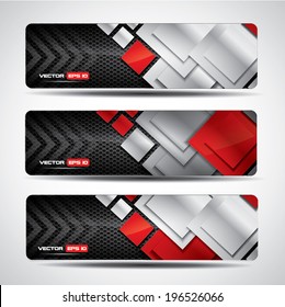 Banner set - metallic and carbon layout with red rectangular design elements