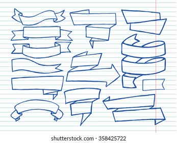 Banner set on white copybook background. Free hand drawn. Vector illustration.