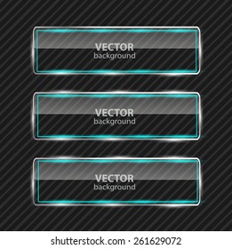 Banner set over metallic background. Glass frames. Abstract black technology background with transparent design element. Infographics element. Vector illustration.