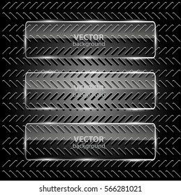 Banner set over metallic background. Glass frames. Abstract black technology background with transparent design element. Infographics element. Vector illustration.